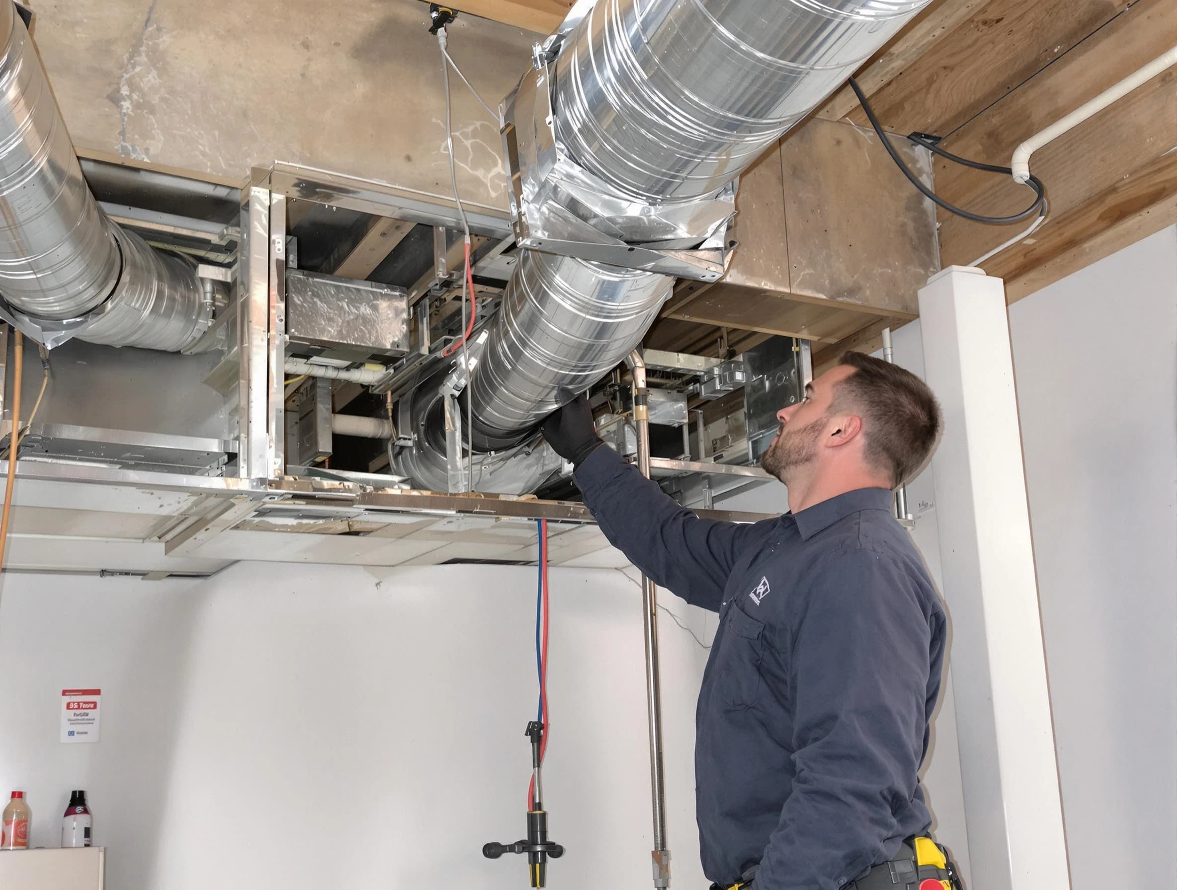 Parker Air Duct Cleaning technician performing professional air duct repair using specialized tools in Parker