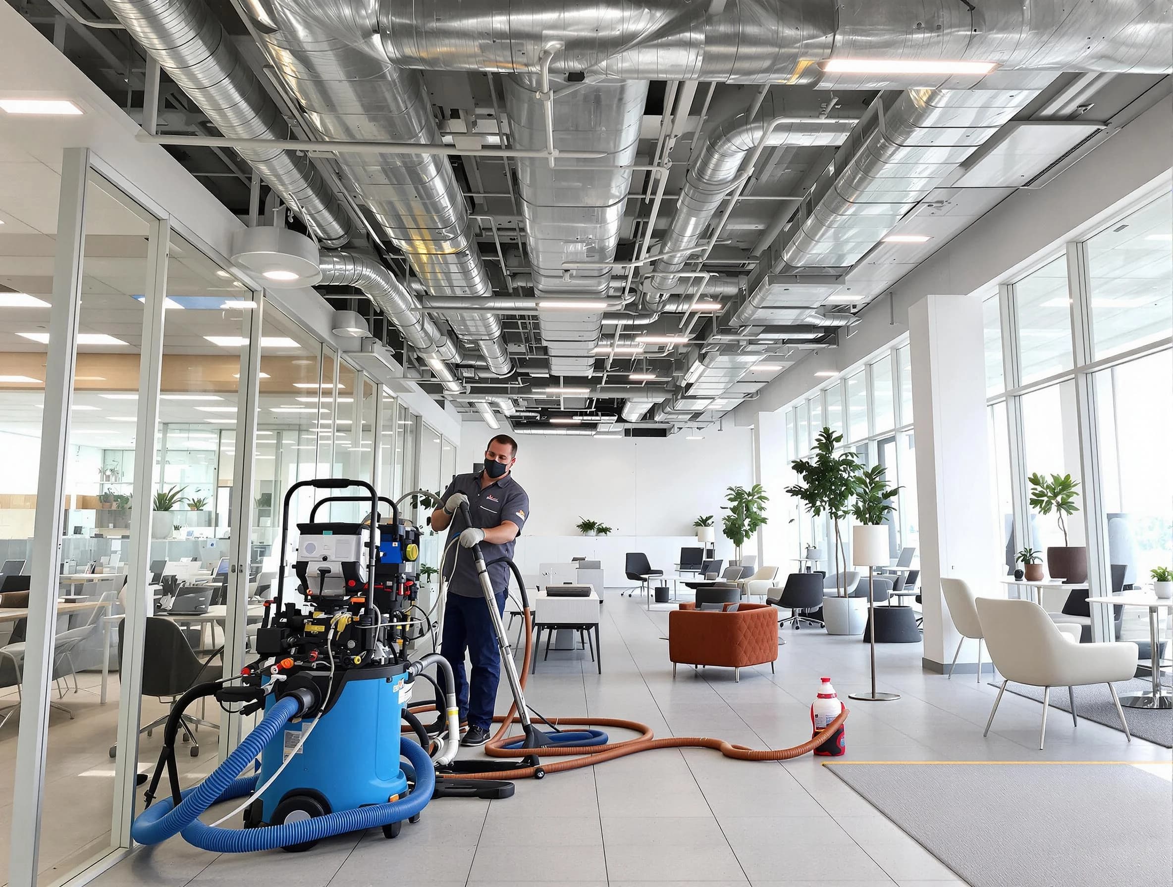 Parker Air Duct Cleaning team conducting comprehensive commercial duct cleaning at a business location in Parker